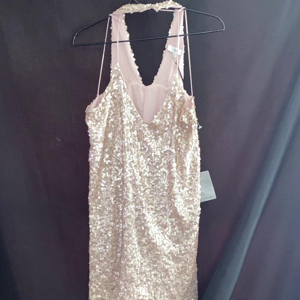 NEW NSR‎ NAPEAN SEA RD NORDSTOM SIZE M Sparkling Sequined Halter Dress in Gold